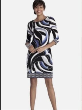 White House Black Market Dress 3/4 Sleeve Swirl Print Tunic XSmall NWT